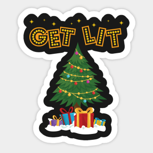 Get Lit Funny Christmas Tree Lights Festive Sticker